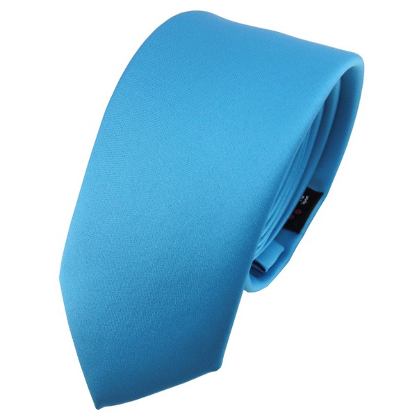 Schmale Tigertie Satin Krawatte Blau TüRkis Wasserblau Uni - Schlips Binder Tie-image