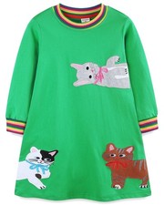 Kids Girl's Dresses Clothes Fall Winter Cotton Casual 7 Years, Green Cat 1
