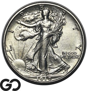 1919 S Walking Liberty Half Dollar AU Key Date Silver 50C San Francisco