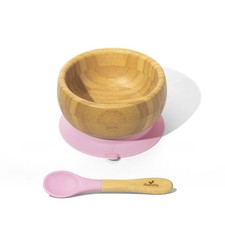 Avanchy Bamboo Baby Bowl  Spoon - Baby Cutlery - Bamboo Kids Bowl - pink