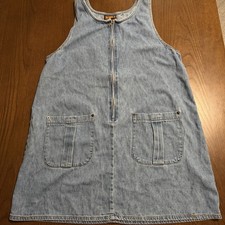 Faded Glory Women's Denim Overall Dress Zip Front Pockets Y2K 90's, Size L
