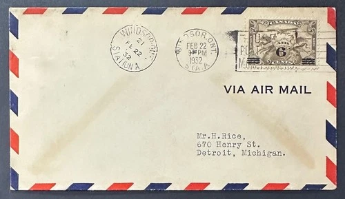 CANADA AIR MAIL FIRST DAY COVER Windsor, Ontario Feb 22,  1932