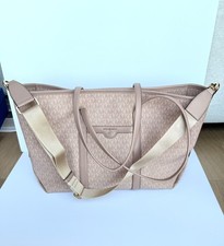 Michael Kors Beige Logo Tote, Gold Hardware, Zip/Open, Inner Pockets, Strap