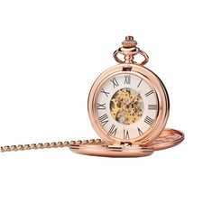 Mechanical Chain Hand Wind Roman Numerals Double Hunter Smooth Pocket Watch
