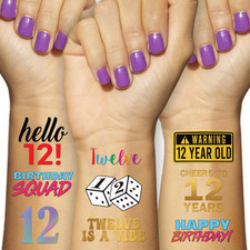 12Th Birthday Temporary Tattoos 4 Pages - 12Th Birthday Party Supplies, Ideas,