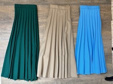 VTG 70s 80s Pleated Womens Skirts Polyester Lot of 3 Sz XL Midi Green Beige Blue