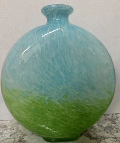 Vintage Beautiful Large Blue & Green Art Glass Vase Murano Style