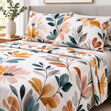 Bed Sheet Set 4 Piece Printed Deep Pocket Luxury Brushed Microfiber Sheets