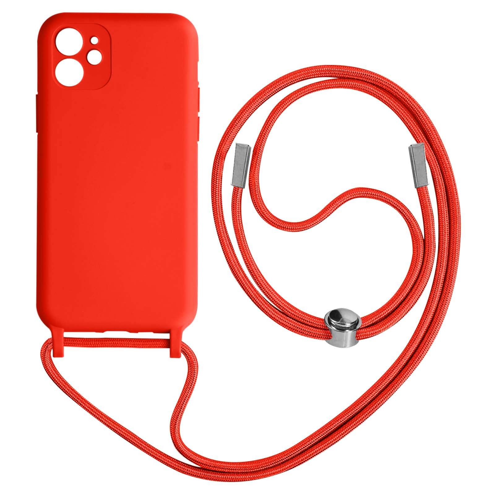 Coque iPhone 11 antichoc avec lanière tour du cou réglable rouge