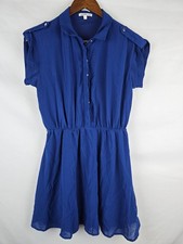 Charlotte Russe Navy Blue Collared Dress Womens Size M Medium A-Line Button Up