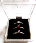 RARITIES CAROL BRODIE 3 RING SET, STERLING SILVER, GARNET,AQUAMARINE & AMETHYST