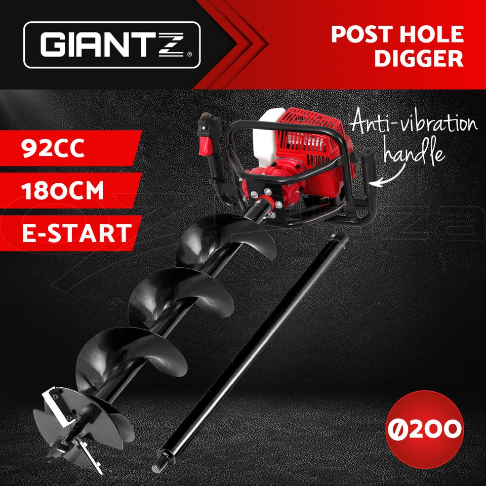 Giantz 92CC Post Hole Digger Petrol Extension Drill Fence Borer 200mm Auger Bits