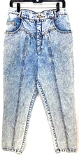 Vintage PS Gitano Acid Washed Pleated Blue Denim Jeans Women's 14 Regular Cotton