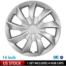 Silver 14 Set Of 4 Wheel Covers Snap On Full Hub Caps For R14 Tire Steel Rim