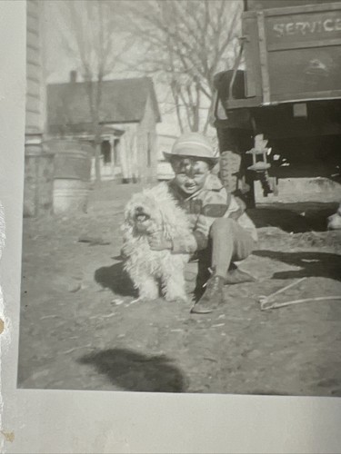 1930s Two Boys with their DOGS behind DUMP TRUCK Outdoor Photo on FARM - Picture 2 of 6