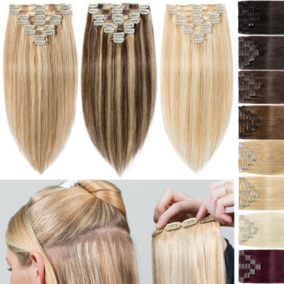 Full Head Double Weft Clip in Remy Human Hair Extensions 100% Thick Russian Hair