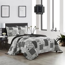 Stratford Park All Season Floral Printing 3 Piece Quilt Set Queen Size Black