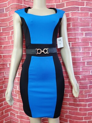 Cache Blue Black Color Block Bodycon Sleeveless Womens Dress sz 4 NWT $168 #CB8