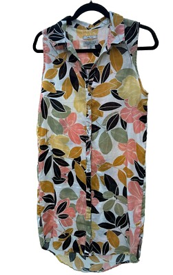 Vacation Resort Beachwear Rachel Zoe Linen Tropical Tunic Shirt Dress Size S