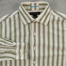 J Ferrar Shirt Mens Large 16-16.5 White Green Striped Long Sleeve Modern Fit