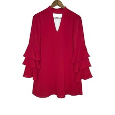 Lulus NWT Red Ruffle Long Sleeve Aesthetic Aspirations Mini Dress Size Small