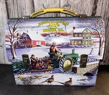 2005 John Deere Tractor Mini Tin Metal Lunch Box Holiday Christmas Scene