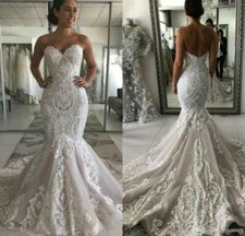 Sexy Sweetheart Mermaid Wedding Dresses Lace Appliques Open Back Bridal Gowns