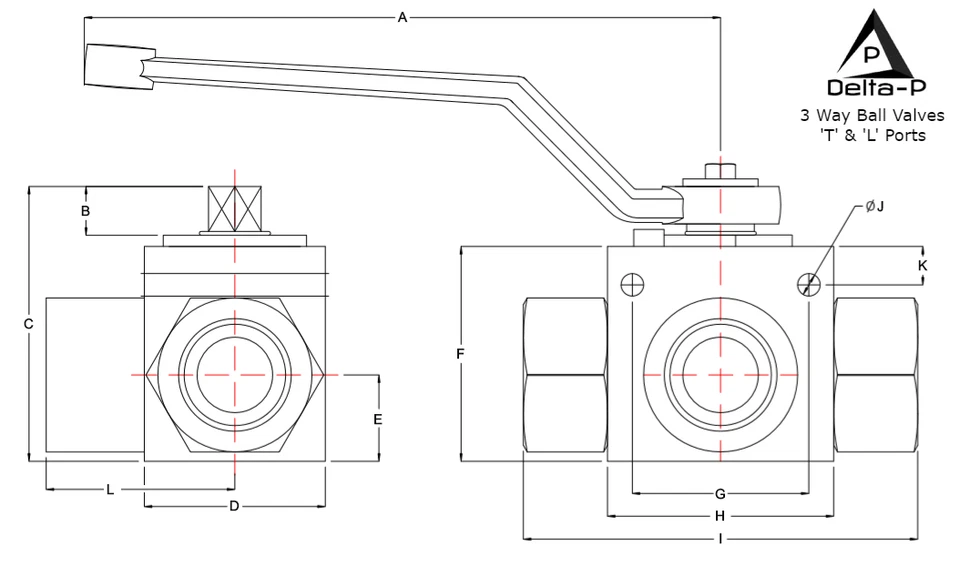 Hydraulic 3 Way Ball Valve – 1/4" to 1" BSP, L or T Port, 500 Bar Rated - Image 4 of 4