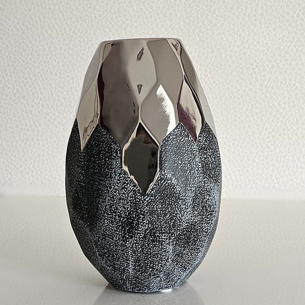 Vase Blumenvase Keramik Grau Anthrazit Petrol Silber H 18Cm Modern Trend Formano-image