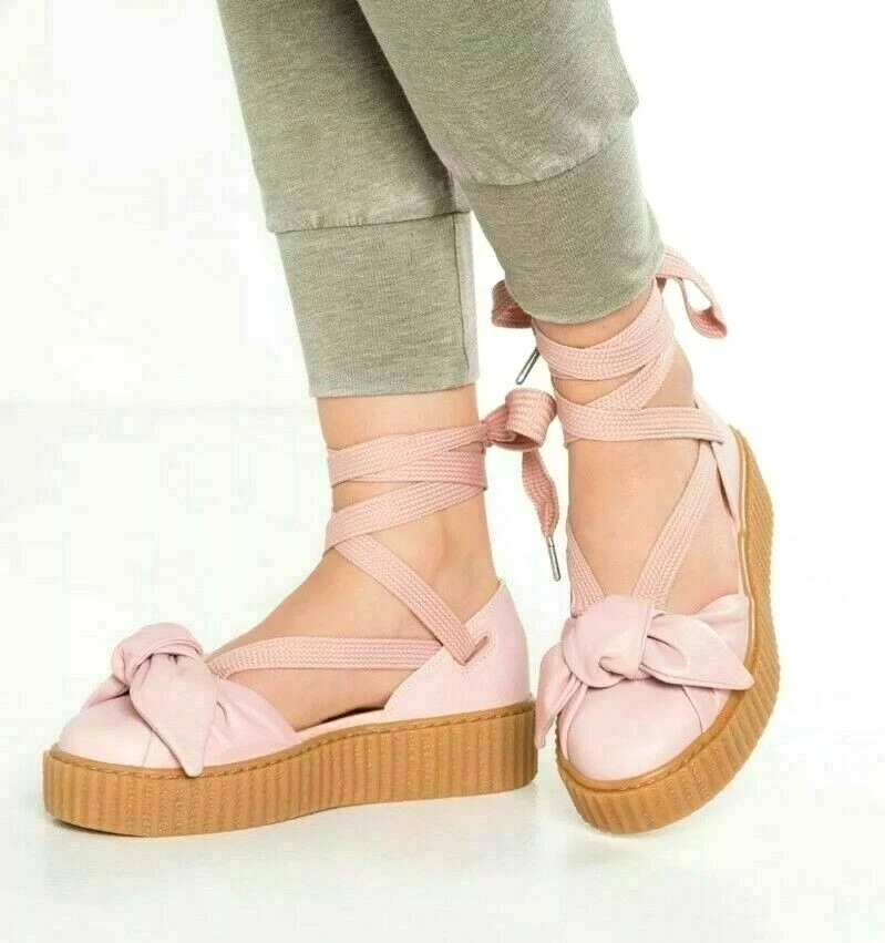 Scarpe sandali PUMA Fendy di Rihanna rosa pelle con fiocco Creeper taglia 6