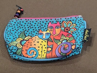 New Laurel Burch Zippered Kitty Cat Makeup Cosmetic Travel Bag Beaded Charm Tote