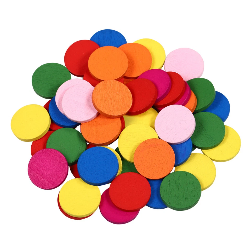 STOBOK 50 Pcs Wood Round Disc Colorful Pieces Learning Tools for Kid Education