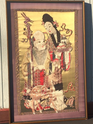 Large Rare Chinese Fine Silk Tapestry Hand Embroidered