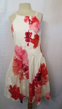 Calvin Klein Fit & flare Pleated Bodice Pretty Tropical Floral White Sz 10 Dress