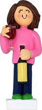 Wine Lover Female, Brown Personalized Christmas Ornament