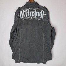 Affliction Black Premium Shirt Mens 2X Big Button Front Long Sleeve 3 Pockets