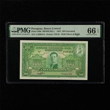1952 Paraguay Banco Central 100 Guaranies Pick#189b PMG 66 EPQ Gem UNC