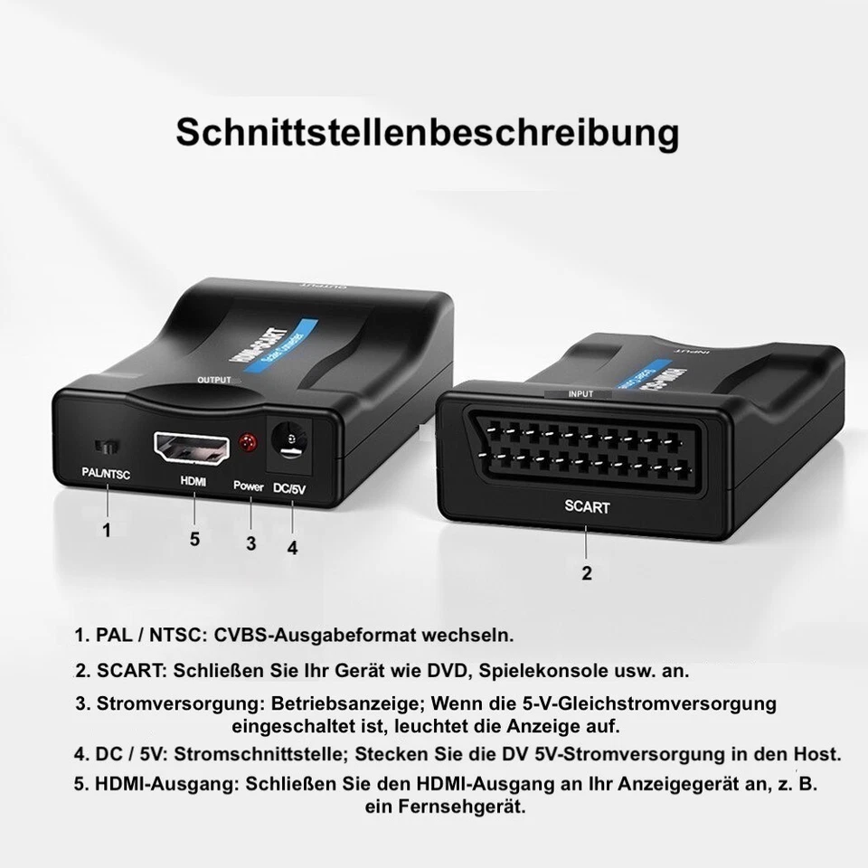 Scart zu HDMI Konverter Wandler AV HDMI Scaler Converter Adapter 1080P HD TV NEU - Bild 4 von 4