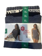 Felina Women's 4-Piece 100 Cotton Sleep Set, Navy/Indigo, XL