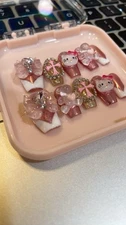 Handmade Press On Nails, Hello Kitty Decorated, 10 Pcs Square Shape,