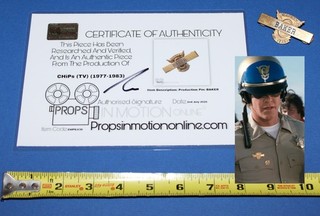 CHiPs old vintage screen used prop BAKER badge pin COA motorcycle police rare TV