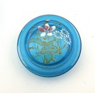 Antique Painted Enamel Blue Glass Jar & Cover Flowers Leaves — photo 5