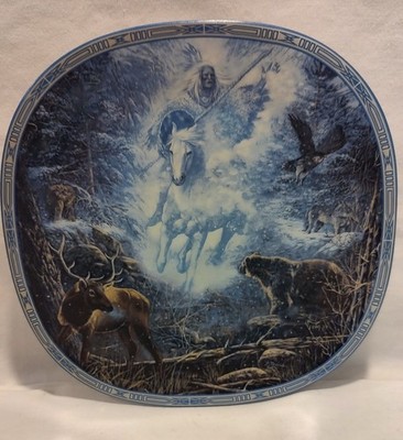 VISIONS OF THE SACRED Snow Rider LINDA MEDARIS Indian EAGLE DEER BEAR Plate-EUC