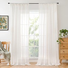 Linen Sheer Curtains 84 Inches Long 2 Panels Set Living Room Light Filtering