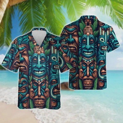 Tiki Tropical Forest Mens Hawaiian Shirt Summer Beach Aloha Vacation
