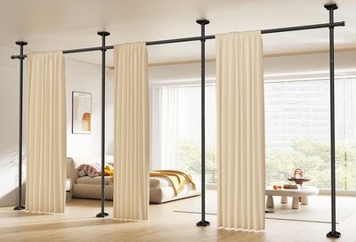 Room Divider Curtain Rod 4-10ft(H)28-171in(W) Room Separator, Black