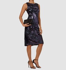 Adrianna Papell Women's Blue Sequin Round-Neck Sleeveless Dress Size 18