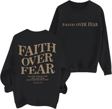 Christian Sweatshirt Women Jesus God Faith Over Fear Religious Large, Black