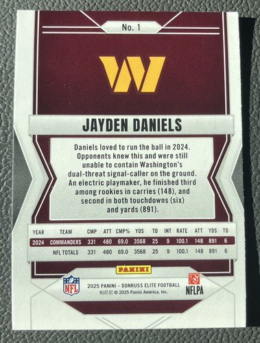 2025 Donruss Elite Jayden Daniels Washington Commanders #1 Base - 第 2/2 張圖片