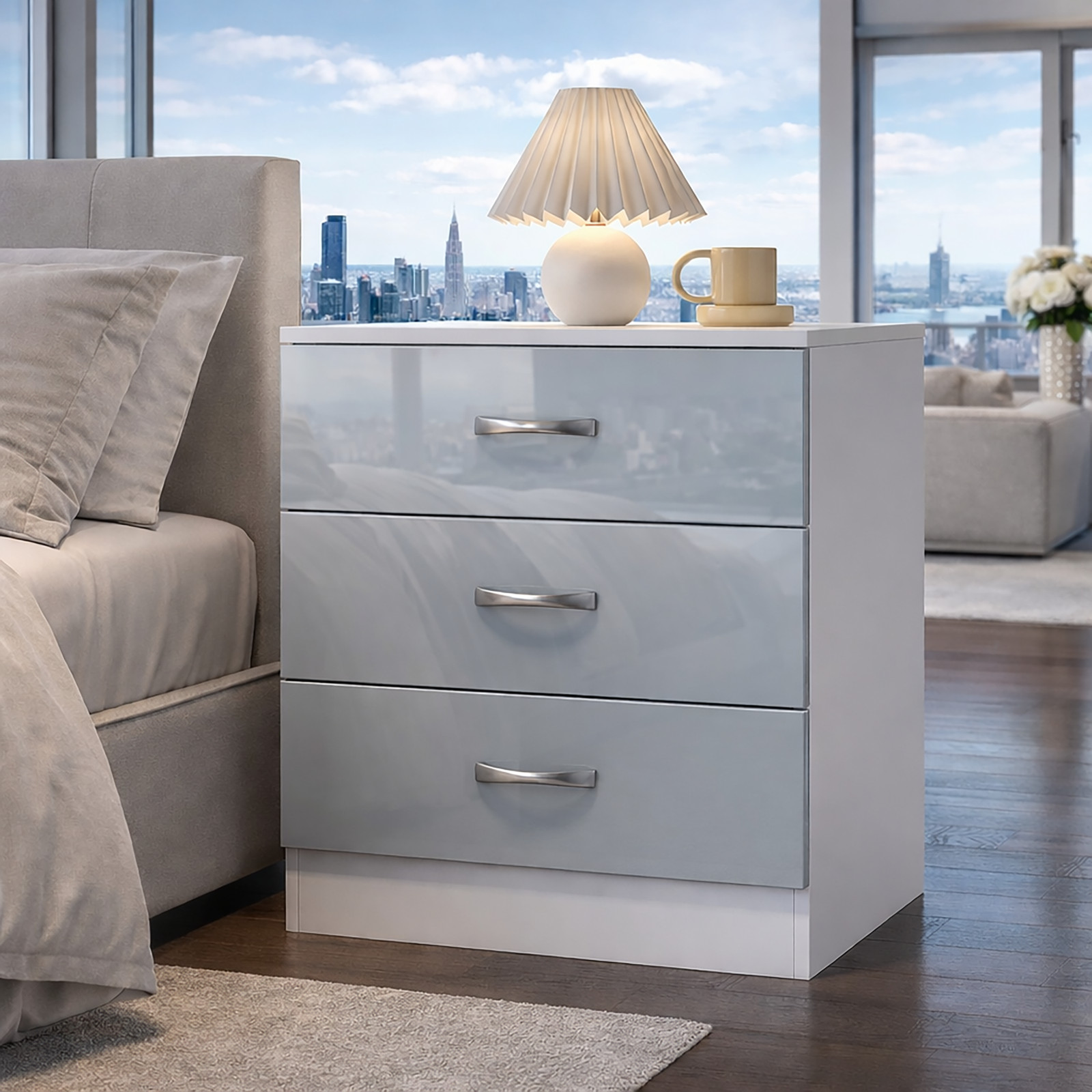Harmin High Gloss Grey on White 3 Drawer Chest